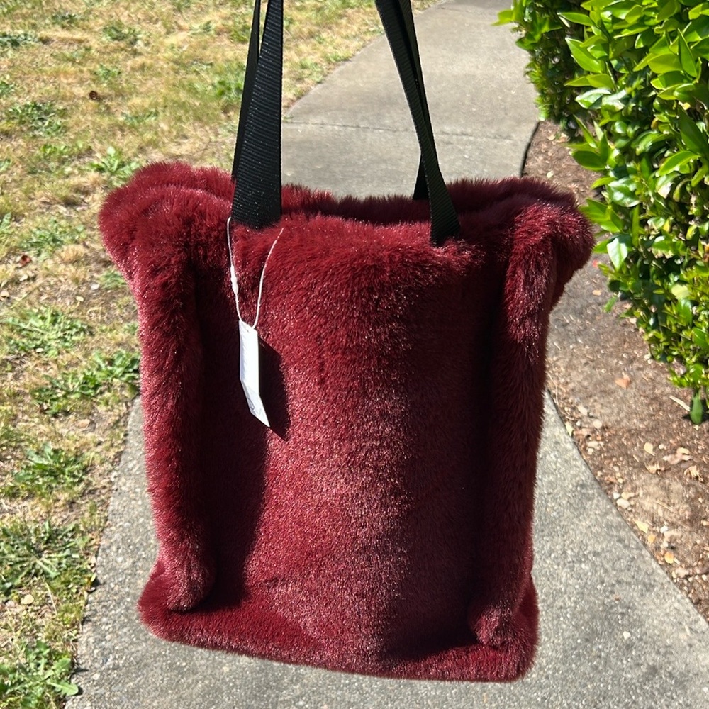 Burgundy Faux Fur Tote Bag